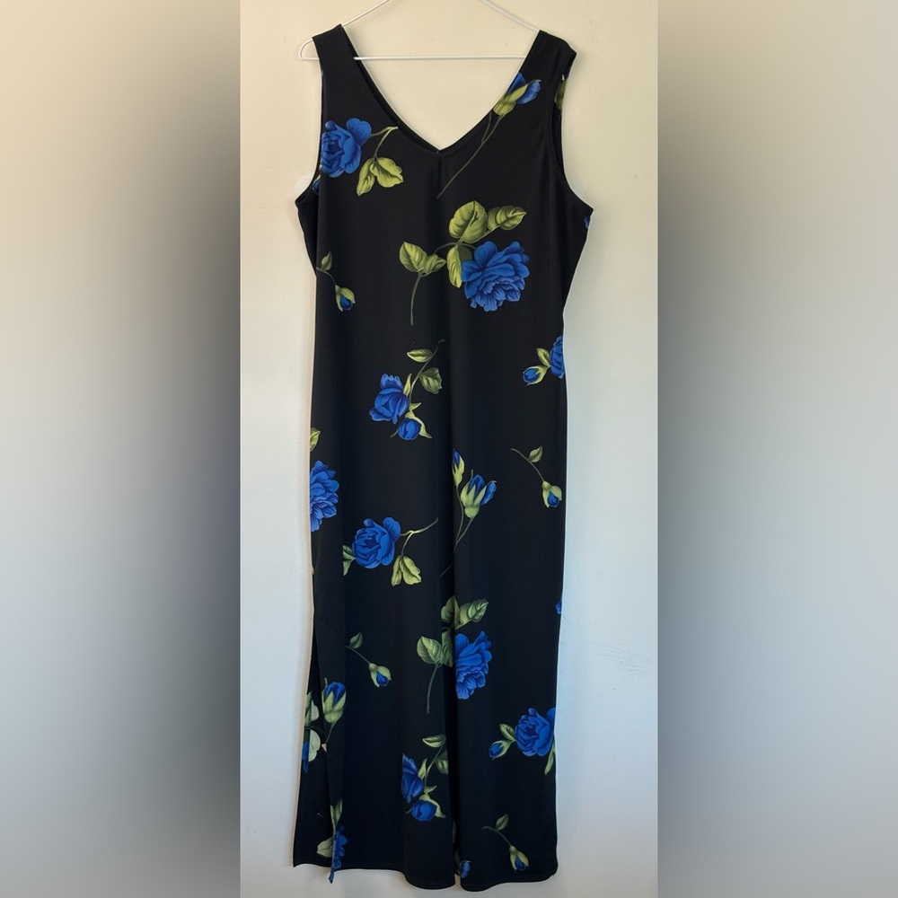 Black Maxi Dress with Blue Flowers